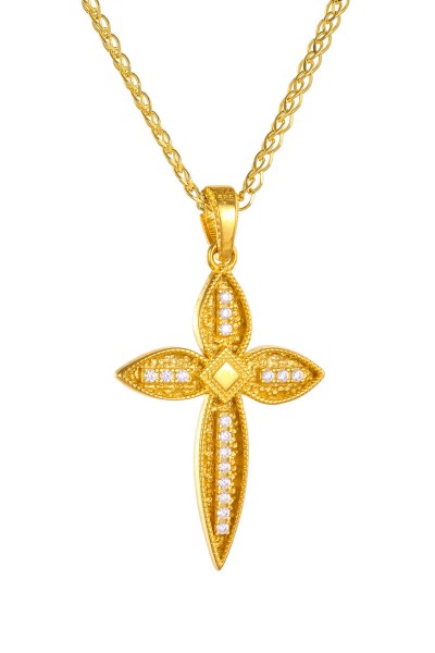 Σετ Σταυρός με Αλυσίδα Χρυσός 14Κ Βυζαντινός Διπλής Όψης 7023