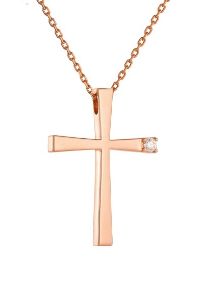 Σετ Σταυρός με Αλυσίδα Ροζ Χρυσός 14Κ Minimal 7043