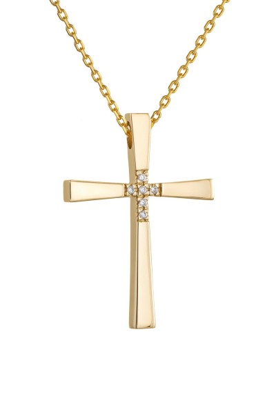 Σετ Σταυρός με Αλυσίδα Χρυσός 14Κ Πετράτος 7051