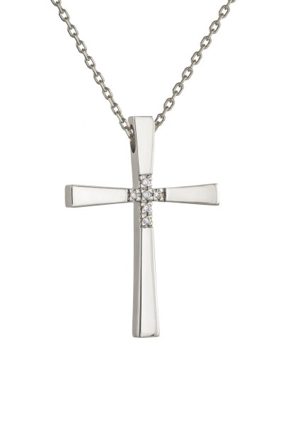 Σετ Σταυρός με Αλυσίδα Λευκόχρυσος 14Κ Μασίφ Minimal 7052