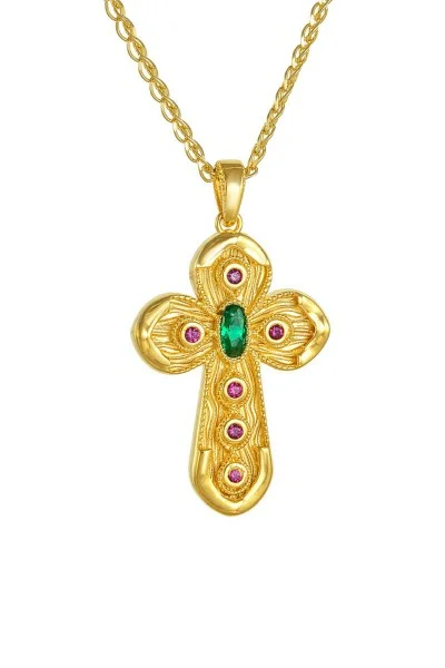 Σετ Σταυρός με Αλυσίδα Χρυσός 14Κ Βυζαντινός Διπλής Όψης 7104