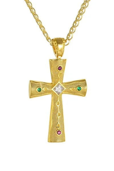 Σετ Σταυρός με Αλυσίδα Χρυσός 14Κ Βυζαντινός Διπλής Όψης 7106