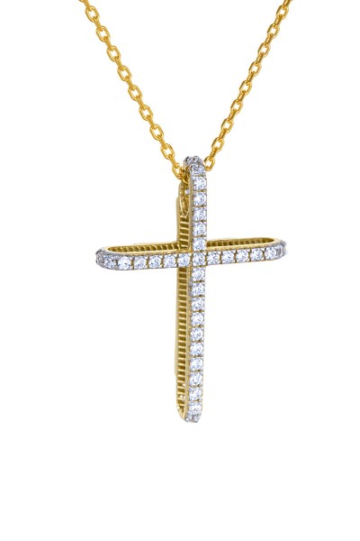 Σετ Σταυρός με Αλυσίδα Χρυσός 14Κ Πετράτος 7116