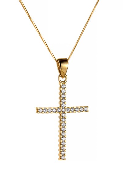Σετ Σταυρός με Αλυσίδα Χρυσός 14Κ Πετράτος
