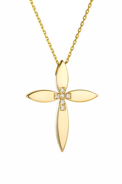 Σετ Σταυρός με Αλυσίδα Χρυσός 14Κ Flower 7443