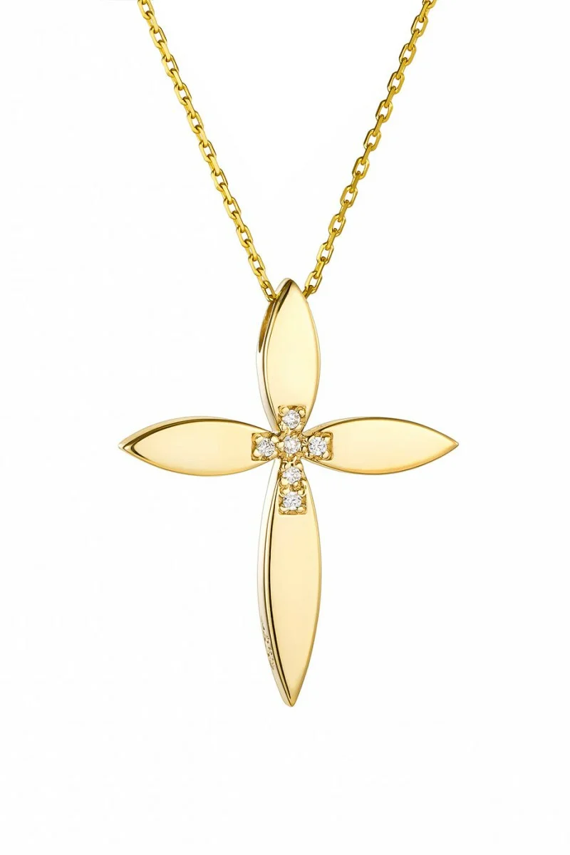 Σετ Σταυρός με Αλυσίδα Χρυσός 14Κ Flower 7443