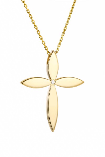 Σετ Σταυρός με Αλυσίδα Χρυσός 14Κ Flower 7447