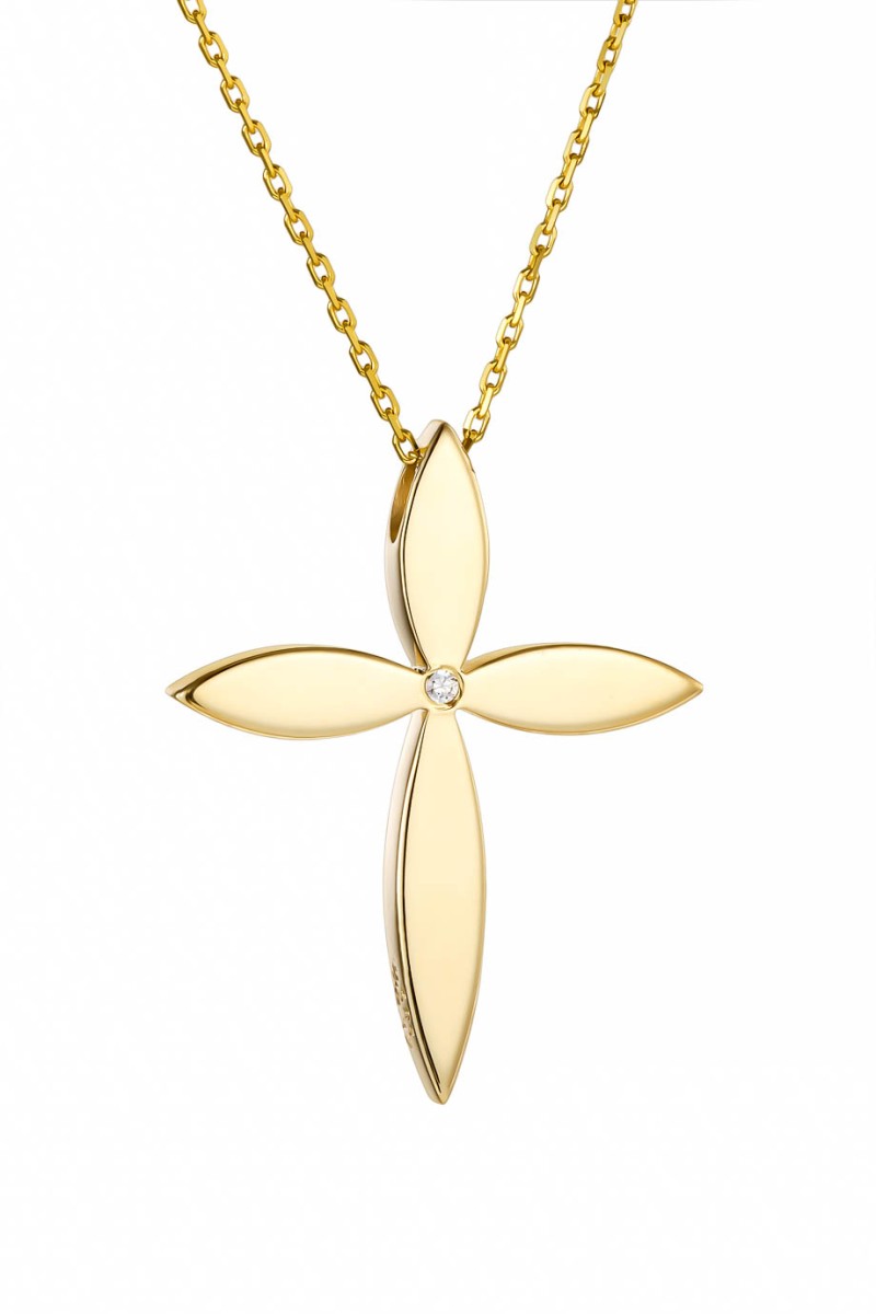 Σετ Σταυρός με Αλυσίδα Χρυσός 14Κ Flower 7447
