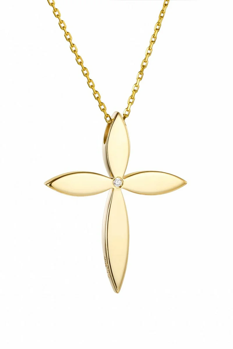 Σετ Σταυρός με Αλυσίδα Χρυσός 14Κ Flower 7447