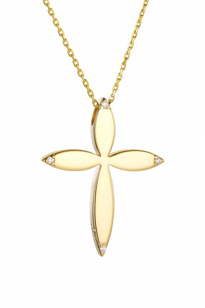 Σετ Σταυρός με Αλυσίδα Χρυσός 14Κ Flower 7448