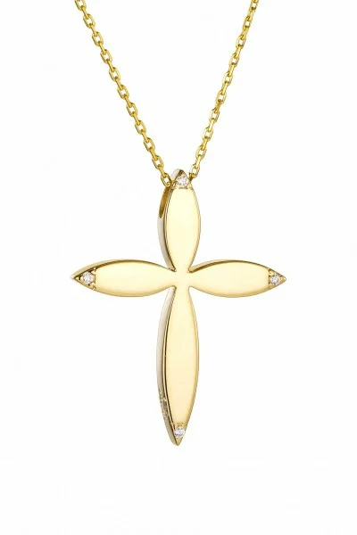Σετ Σταυρός με Αλυσίδα Χρυσός 14Κ Flower 7448