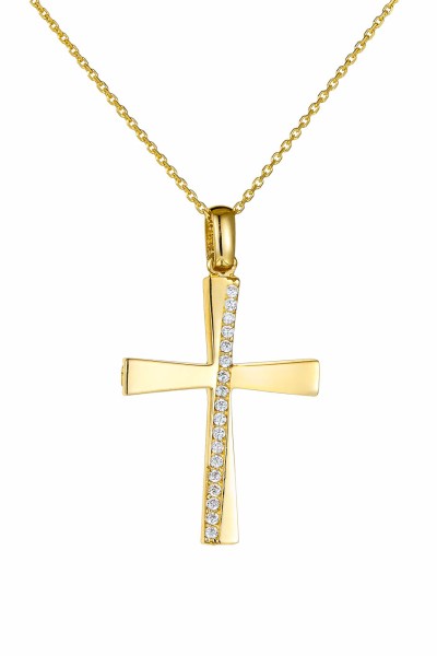 Σετ Σταυρός με Αλυσίδα Χρυσός 14Κ Λουστρέ 7511