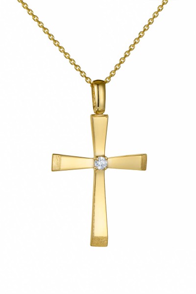 Σετ Σταυρός με Αλυσίδα Χρυσός 14Κ Λουστρέ 7528