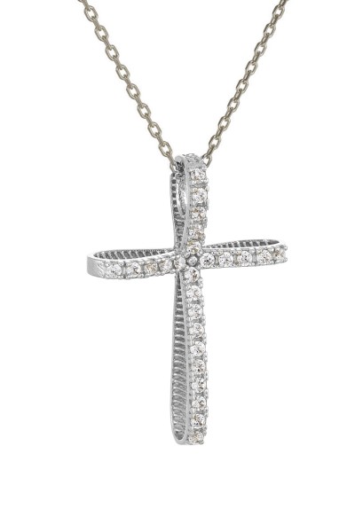 Σετ Σταυρός με Αλυσίδα Λευκόχρυσος 14Κ Φιόγκος 7599