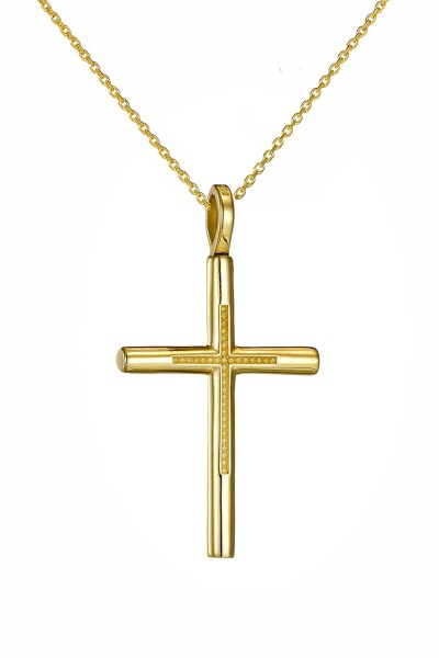 Σετ Σταυρός με Αλυσίδα Χρυσός 14Κ Πετράτος 7765