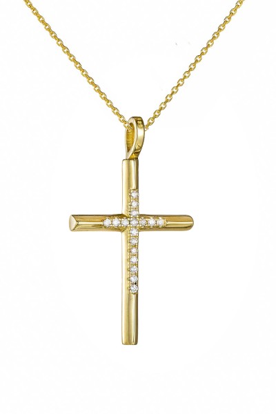 Σετ Σταυρός με Αλυσίδα Χρυσός 14Κ Πετράτος 7765