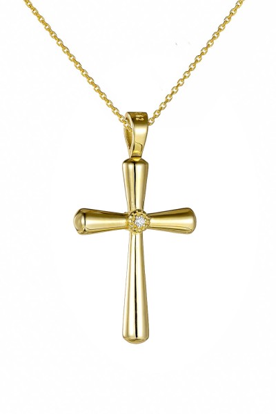 Σετ Σταυρός με Αλυσίδα Χρυσός 14Κ Πετράτος 7767