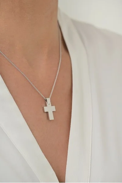 Σετ Σταυρός με Αλυσίδα Λευκόχρυσος 18Κ Μασίφ Minimal 5996