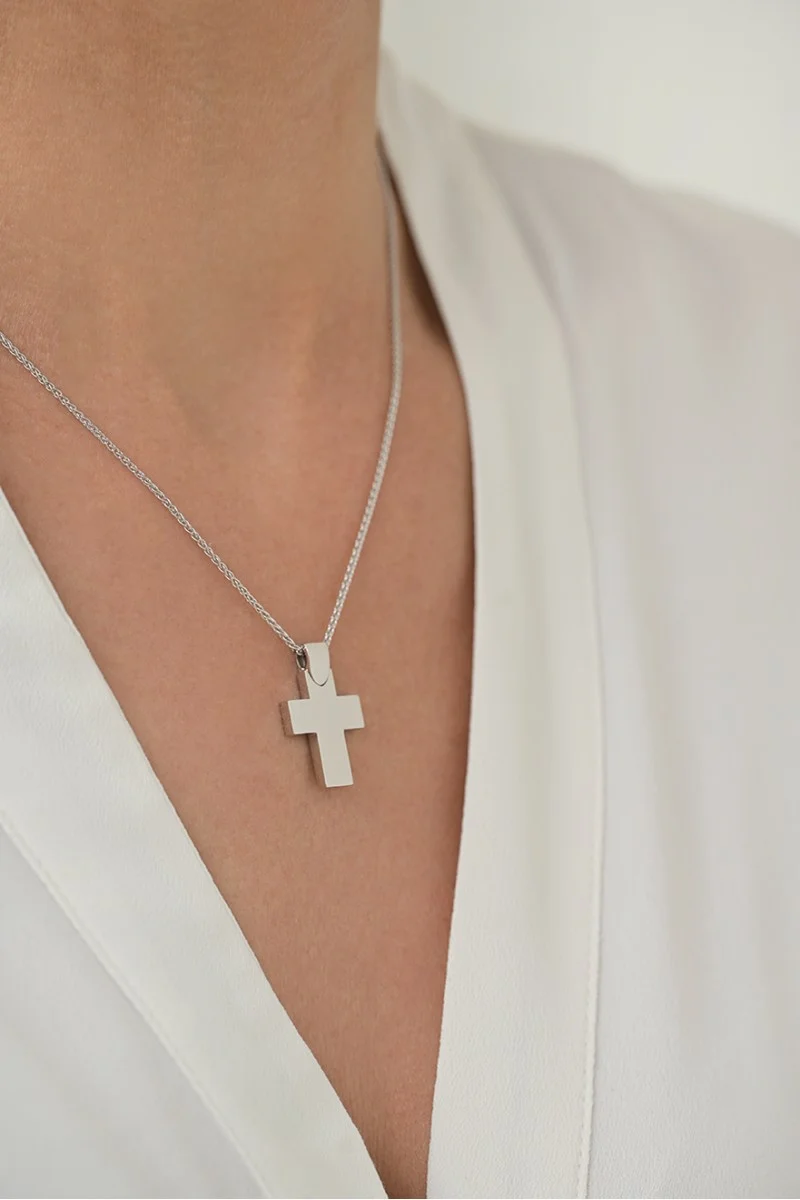 Σετ Σταυρός με Αλυσίδα Λευκόχρυσος 18Κ Μασίφ Minimal 5996