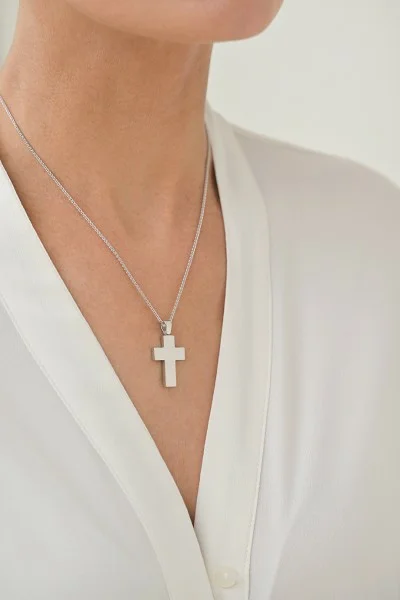 Σετ Σταυρός με Αλυσίδα Λευκόχρυσος 18Κ Μασίφ Minimal 6050