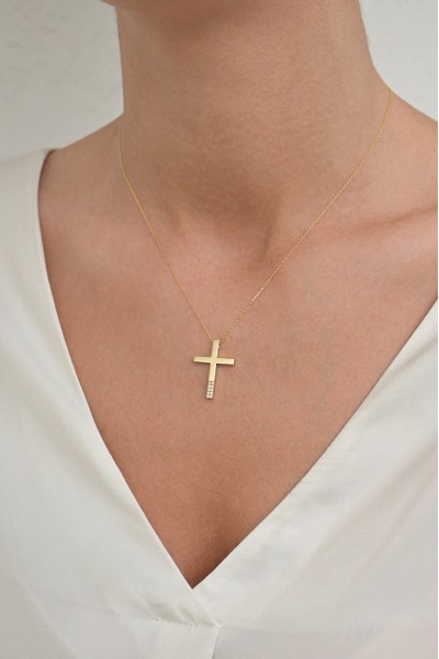 Σετ Σταυρός με Αλυσίδα Χρυσός 14Κ Πετράτος 6252