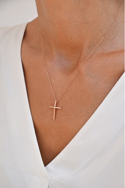 Σετ Σταυρός με Αλυσίδα Ροζ Χρυσός 14Κ Minimal 6991