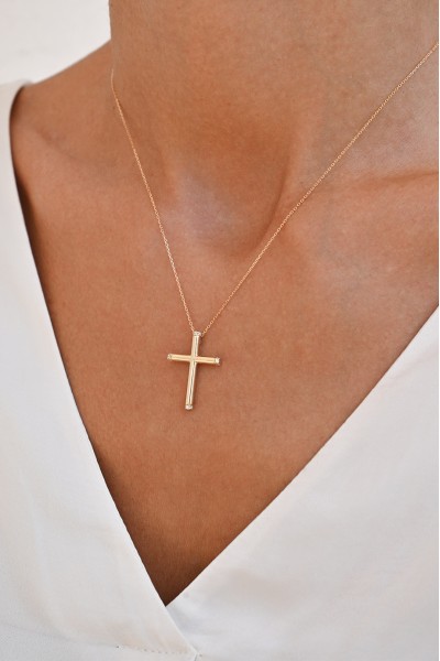 Σετ Σταυρός με Αλυσίδα Χρυσός 14Κ Πετράτος 7004