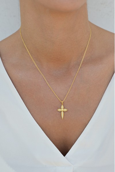 Σετ Σταυρός με Αλυσίδα Χρυσός 14Κ Βυζαντινός Διπλής Όψης 7023