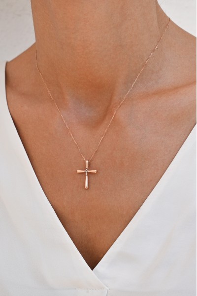 Σετ Σταυρός με Αλυσίδα Ροζ Χρυσός 14Κ Minimal 7036