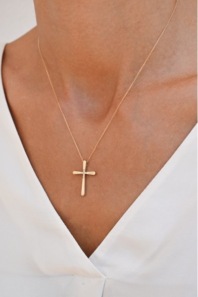 Σετ Σταυρός με Αλυσίδα Χρυσός 14Κ Πετράτος 7041