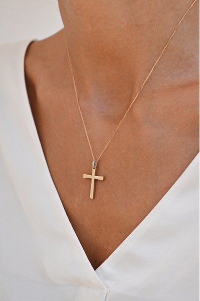 Σετ Σταυρός με Αλυσίδα Χρυσός 14Κ Πετράτος 7045