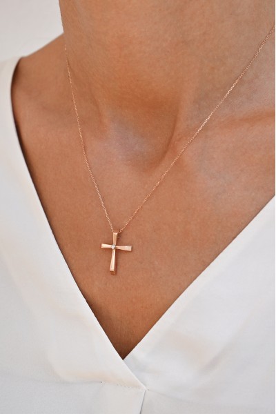 Σετ Σταυρός με Αλυσίδα Ροζ Χρυσός 14Κ Minimal 7047