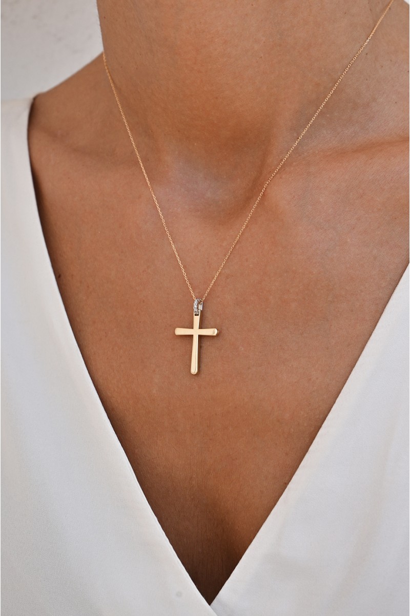 Σετ Σταυρός με Αλυσίδα Χρυσός 14Κ Πετράτος 7049