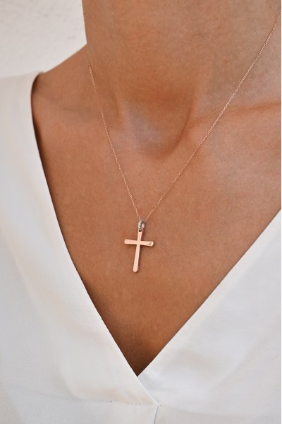 Σετ Σταυρός με Αλυσίδα Ροζ Χρυσός 14Κ Minimal 7050
