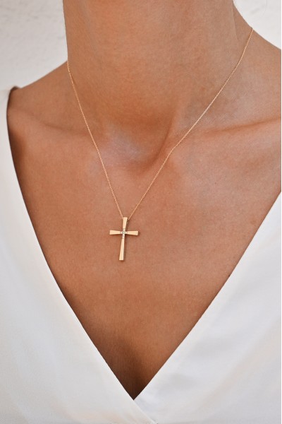 Σετ Σταυρός με Αλυσίδα Χρυσός 14Κ Πετράτος 7051