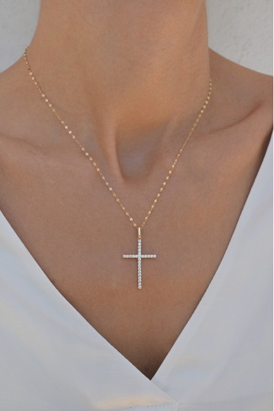 Σετ Σταυρός με Αλυσίδα Χρυσός 14Κ Διπλής Όψης Πετράτος 7061