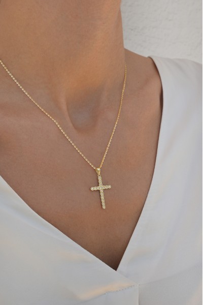 Σετ Σταυρός με Αλυσίδα Χρυσός 14Κ Βυζαντινός Πετράτος 7062