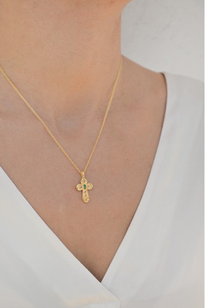 Σετ Σταυρός με Αλυσίδα Χρυσός 14Κ Βυζαντινός Διπλής Όψης 7104