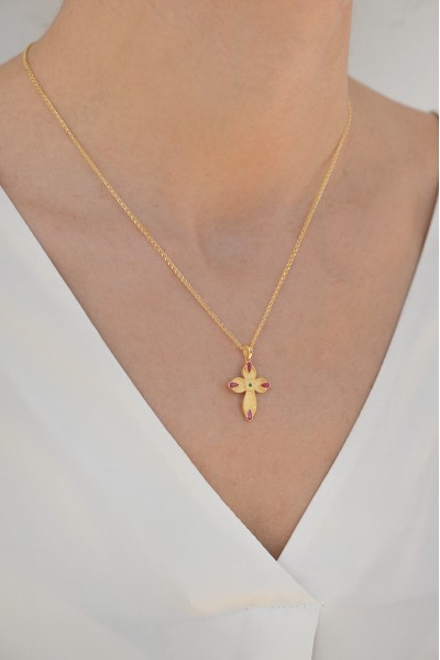 Σετ Σταυρός με Αλυσίδα Χρυσός 14Κ Βυζαντινός Διπλής Όψης 7105