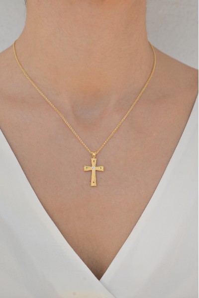 Σετ Σταυρός με Αλυσίδα Χρυσός 14Κ Βυζαντινός Διπλής Όψης 7106