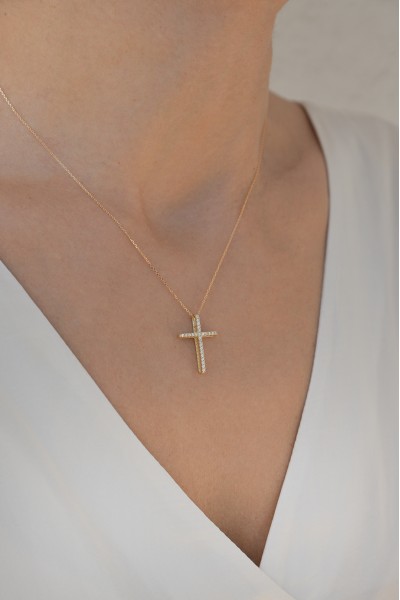 Σετ Σταυρός με Αλυσίδα Χρυσός 14Κ Πετράτος 7116