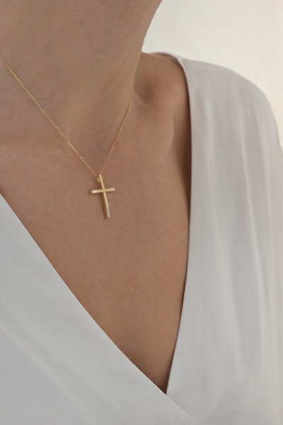 Σετ Σταυρός με Αλυσίδα 40cm Χρυσός 14Κ Λουστρέ 7178