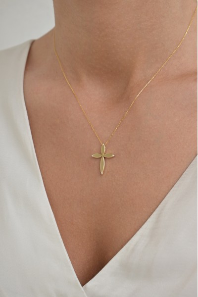 Σετ Σταυρός με Αλυσίδα Χρυσός 14Κ Flower 7448