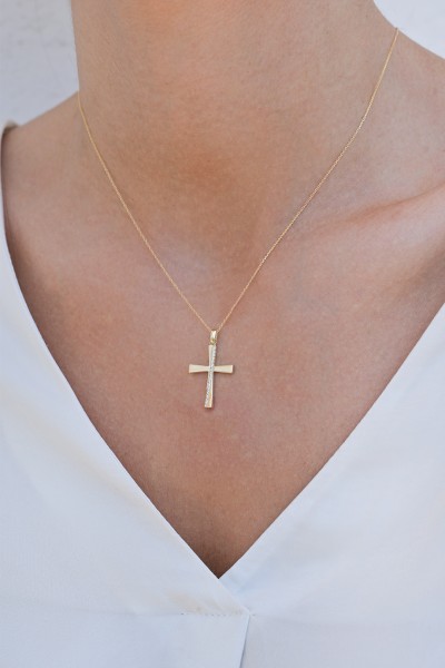 Σετ Σταυρός με Αλυσίδα Χρυσός 14Κ Λουστρέ 7511