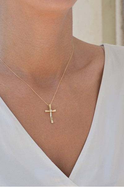 Σετ Σταυρός με Αλυσίδα Χρυσός 14Κ Διπλής Όψης 7512