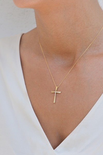 Σετ Σταυρός με Αλυσίδα Χρυσός 14Κ Διπλής Όψης 7513