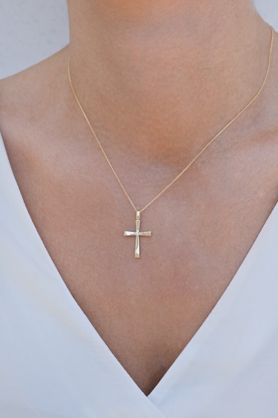 Σετ Σταυρός με Αλυσίδα Χρυσός 14Κ Λουστρέ 7528