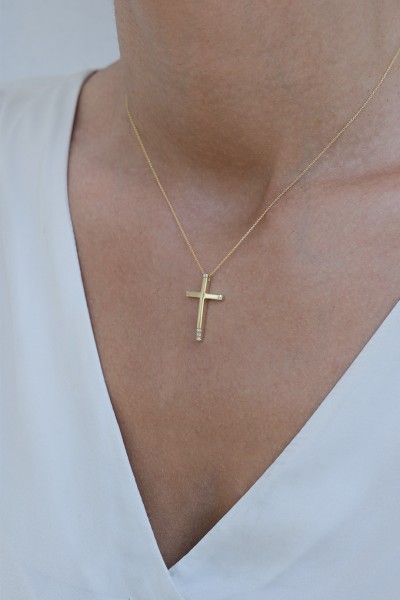 Σετ Σταυρός με Αλυσίδα Χρυσός 14Κ Διπλής Όψης 7548