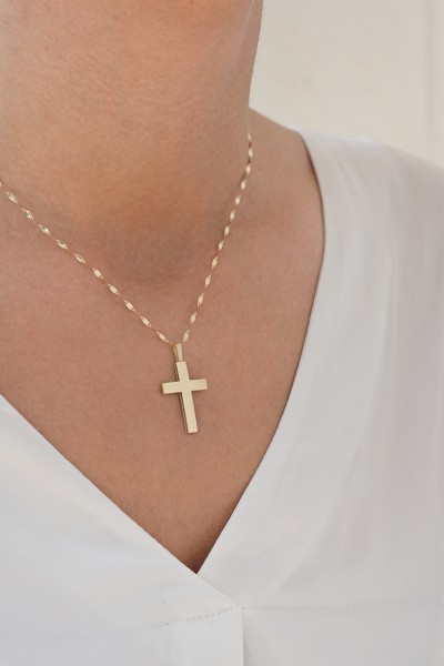 Σετ Σταυρός με Αλυσίδα Χρυσός 14Κ Διπλής Όψης 7552