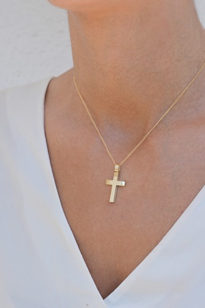 Σταυρός Βάπτισης Χρυσός 14Κ Μασίφ Διπλής Όψης 7556